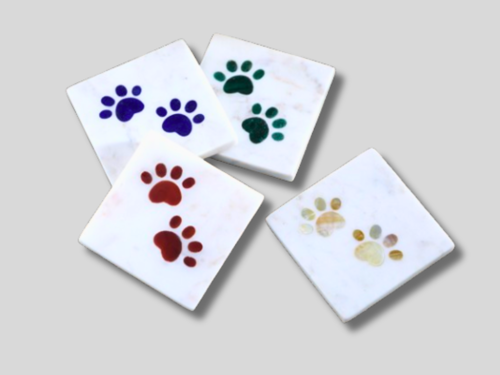 Adorable Marble Set Of Coaster Inlay Work Gemstones Thanksgiving Gift